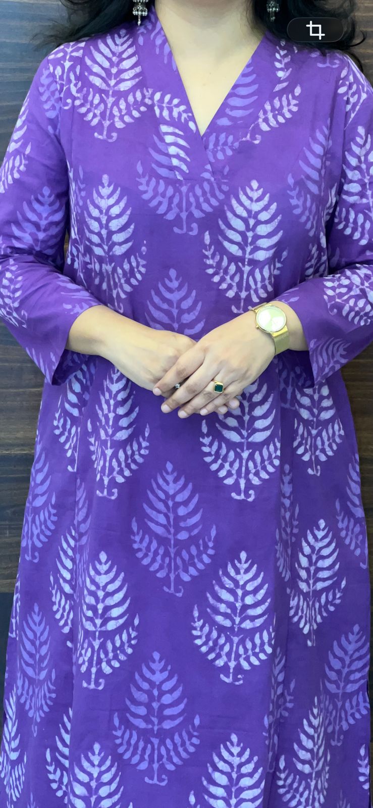 Purple Color Dabu Hand Block Print Pure Cotton A Line Kurti With Palazzo