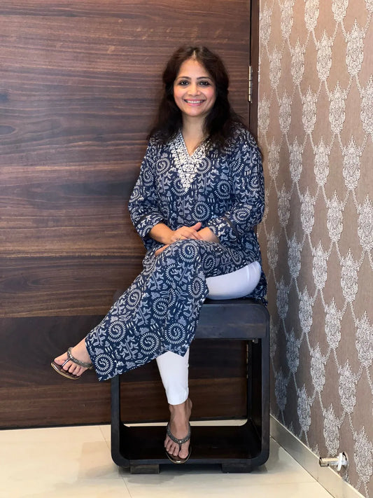 Indigo Color Pure Cotton Kurti-Design