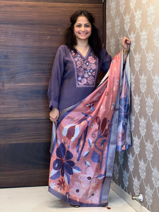 Purple Color Pure Silmona Slub Soft Silk