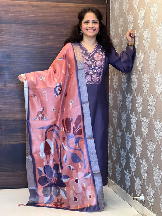 Purple Color Pure Silmona Slub Soft Silk