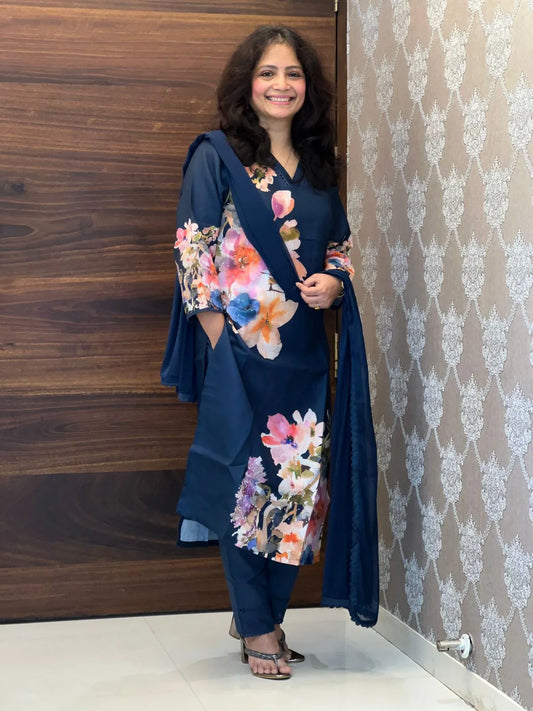 Royal Blue Color Linen 3PC Set