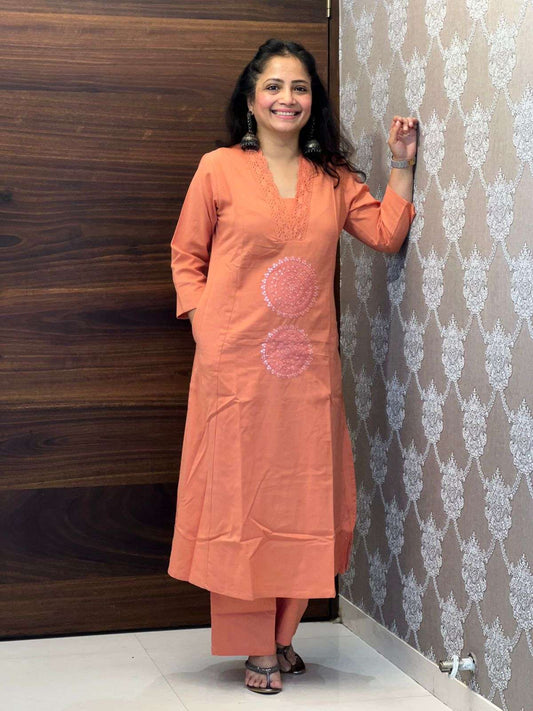 Peach Color A Line Kurti With Pants