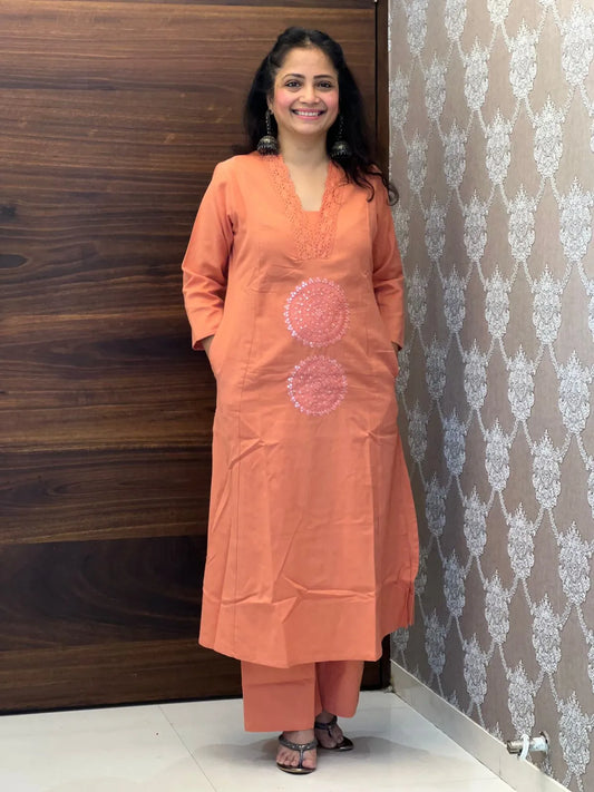 Peach Color A Line Kurti With Pants