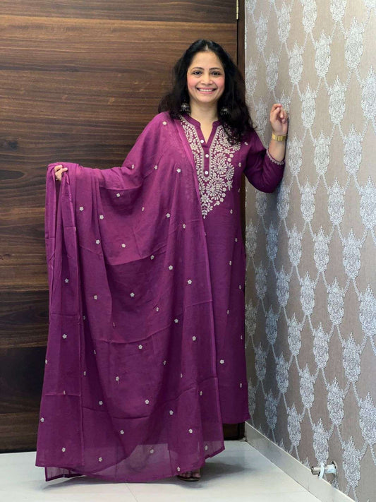 Plum Tone Cotton Flex Dupatta Set