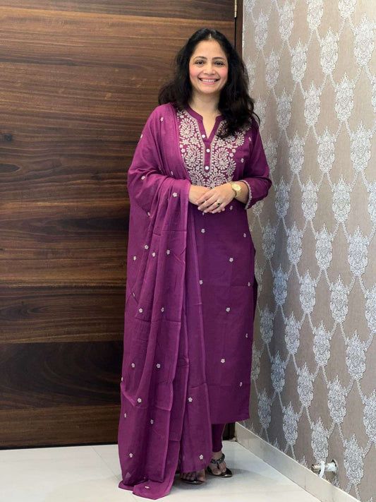 Plum Tone Cotton Flex Dupatta Set