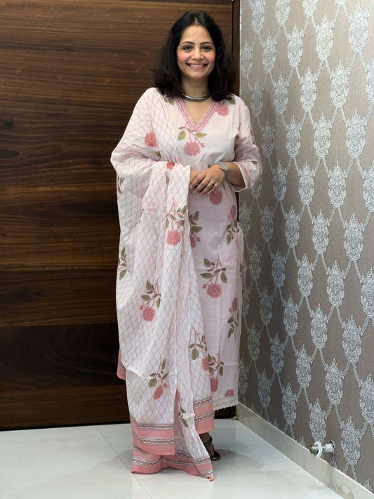 Pink Floral  Pure Cotton Dupatta Set