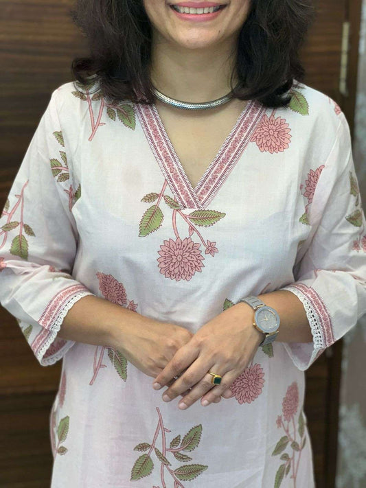 Pink Floral  Pure Cotton Dupatta Set