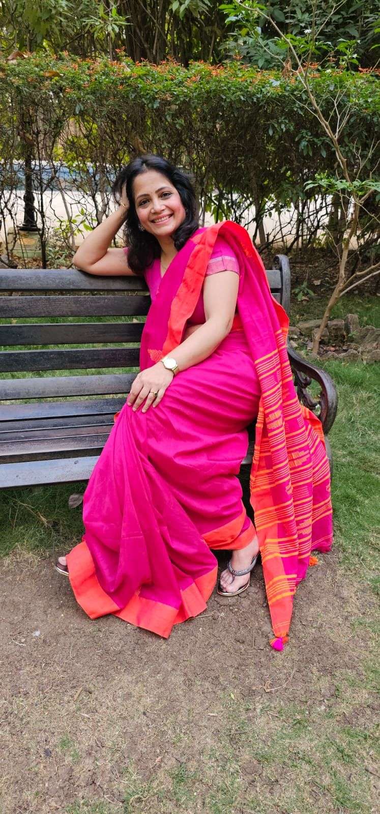 Organic Linen Khadi Pink-Orange Color Saree