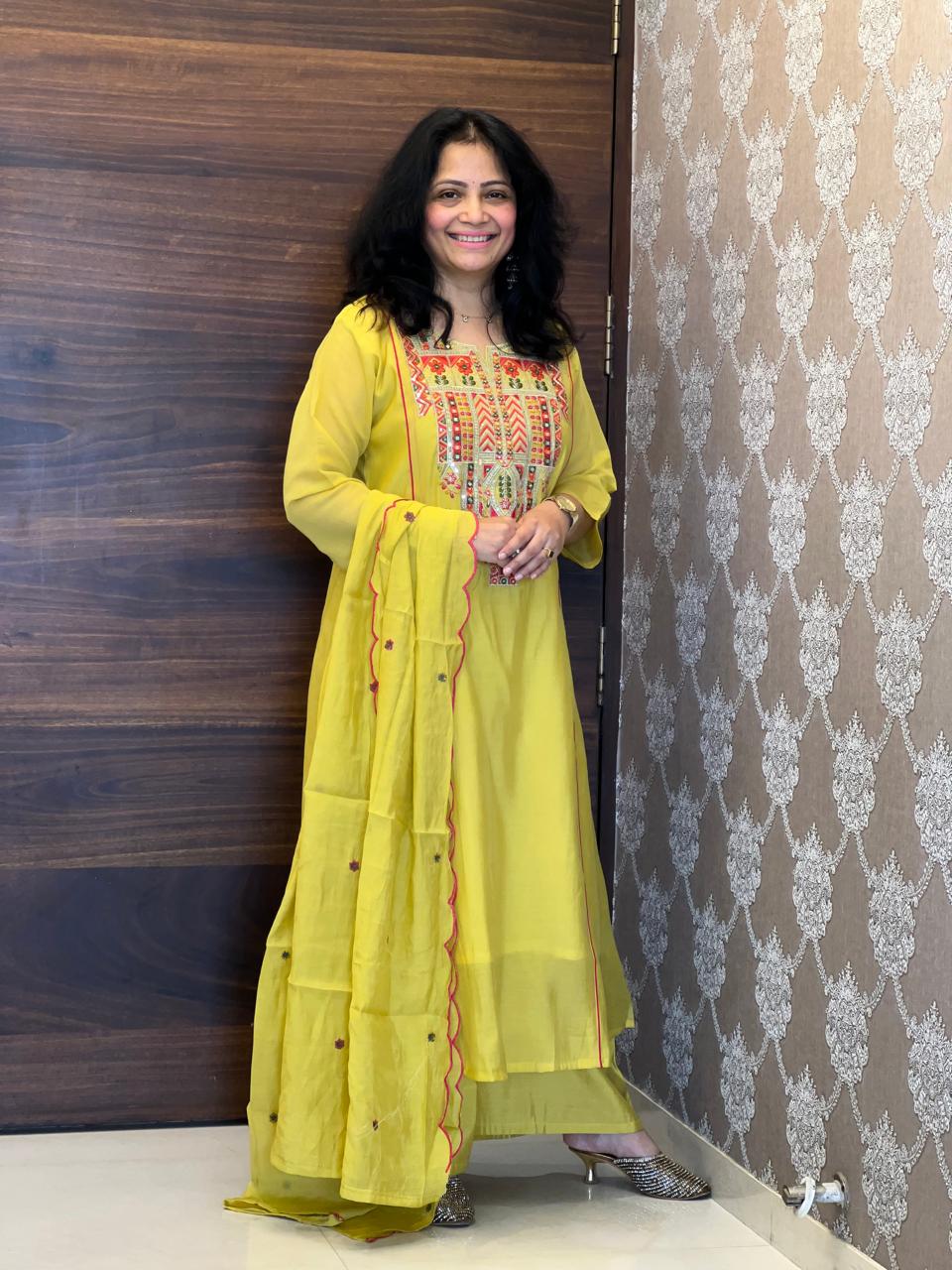 Yellow Color Mul Chanderi Dupatta Set