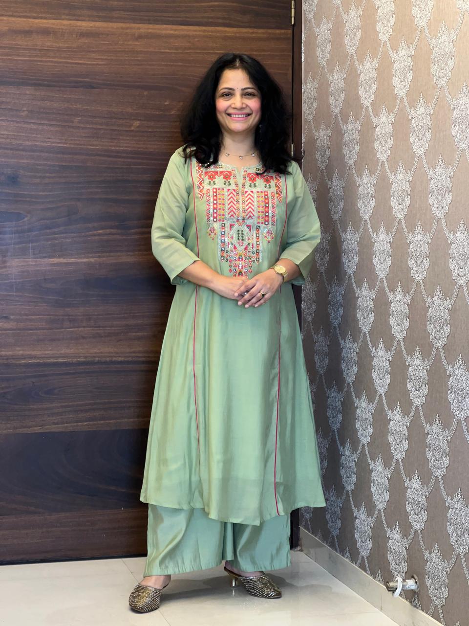 Pista Color Mul Chanderi Dupatta Set