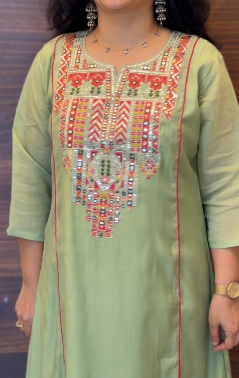 Pista Color Mul Chanderi Dupatta Set