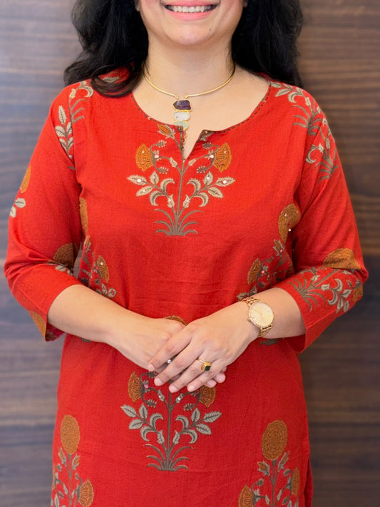Rust Color Pure Cotton Dupatta Set