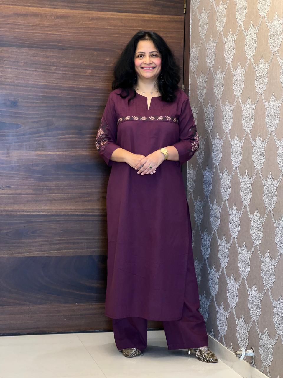 Purple Cotton Flex Kurti-Pant Set