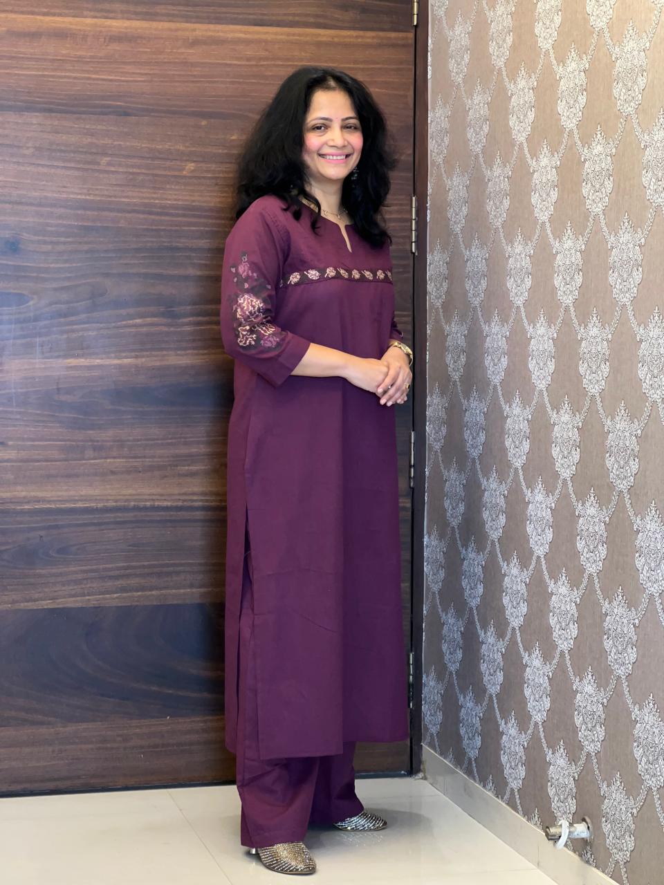 Purple Cotton Flex Kurti-Pant Set