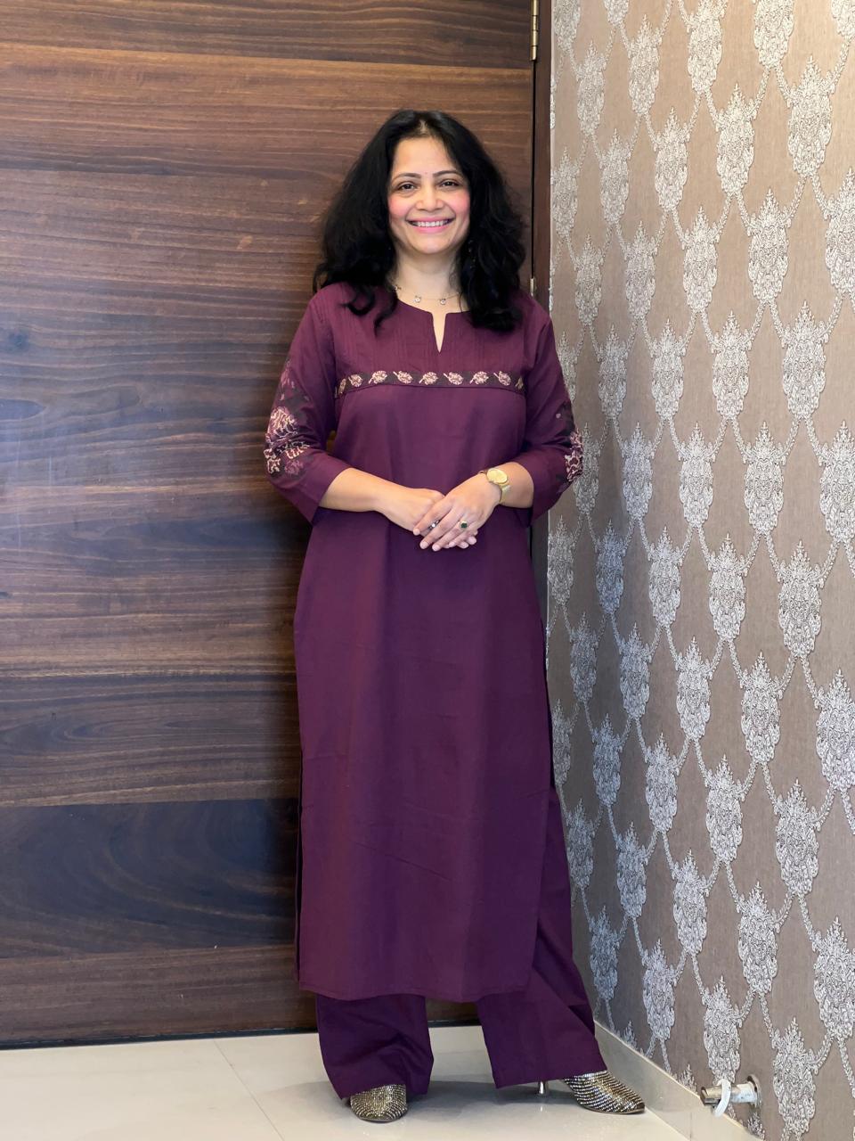Purple Cotton Flex Kurti-Pant Set