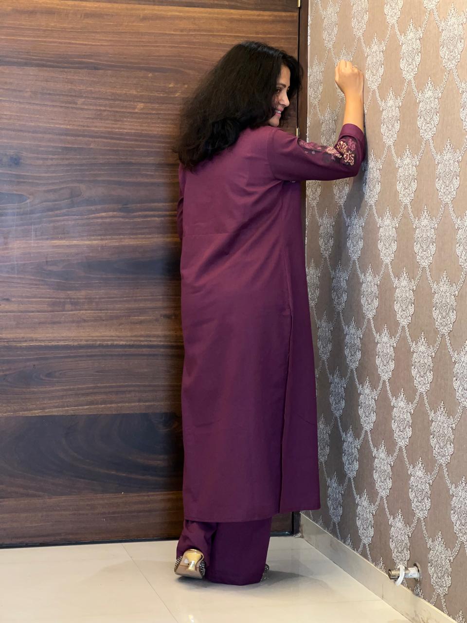 Purple Cotton Flex Kurti-Pant Set