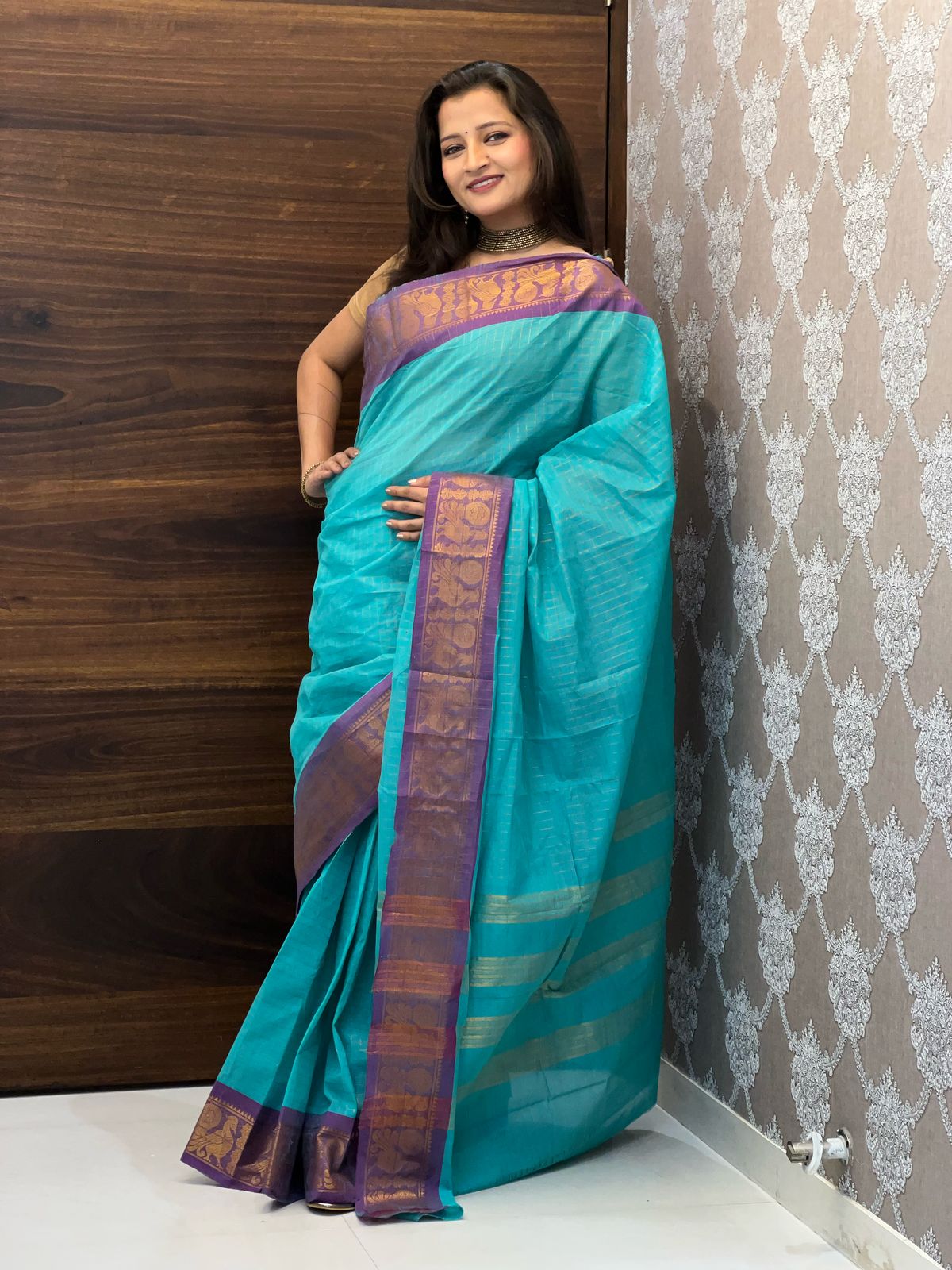 Light Blue Color Madurai Cotton Saree