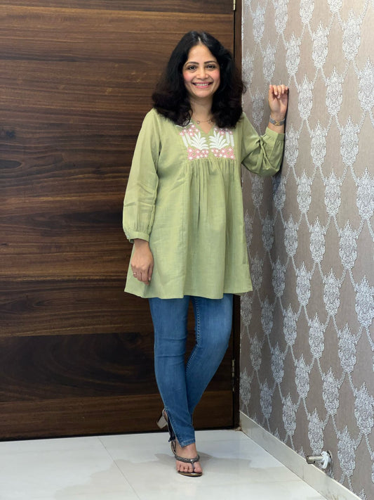 Pastel Green Color Cotton Slub Top