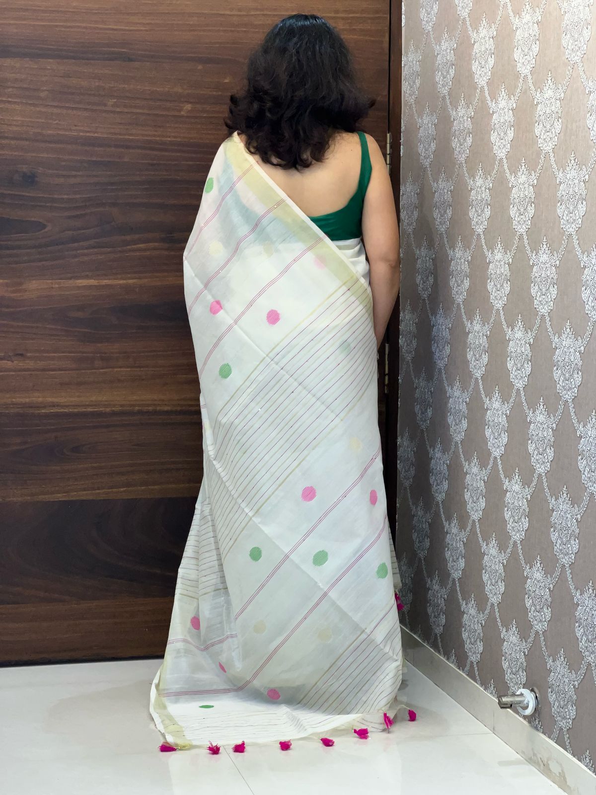 White Colour Brocade tissue saree with sequence work