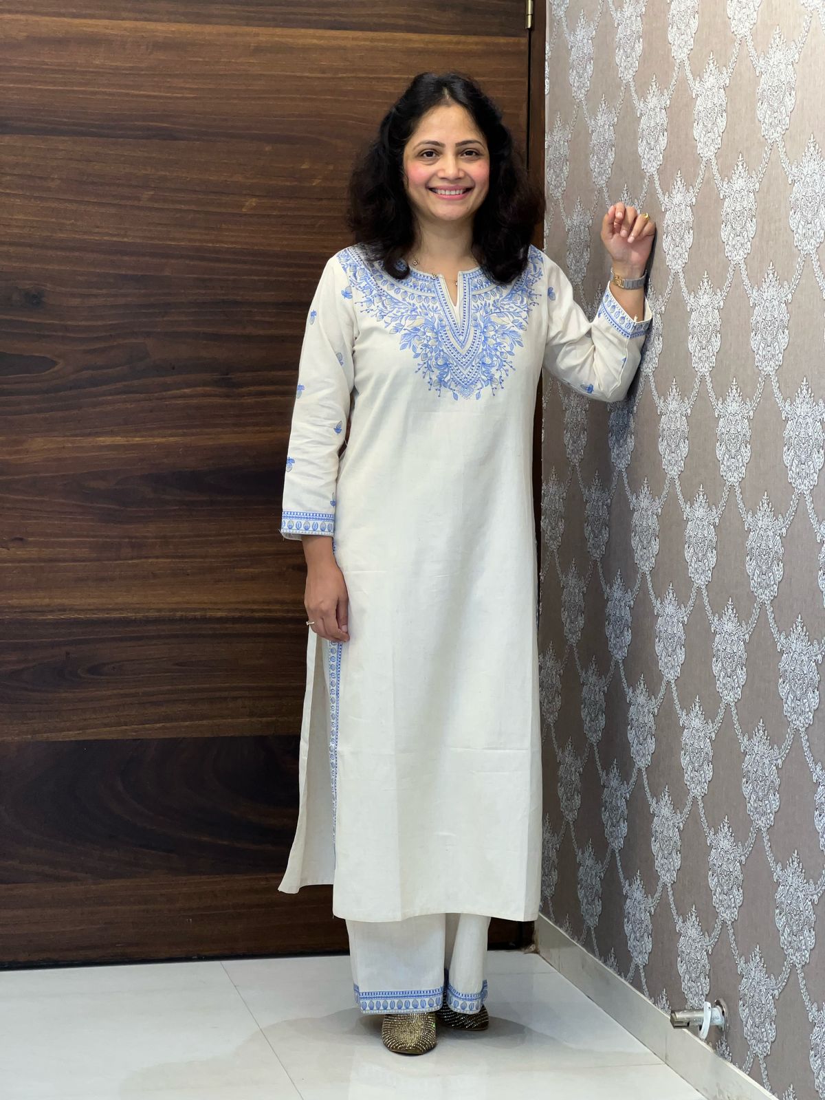 Beige Color Cotton Flex Kurti-Palazzo Set