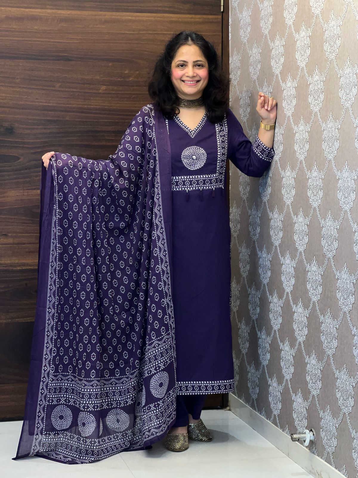 Purple Colour Pure Cotton Dupatta Set