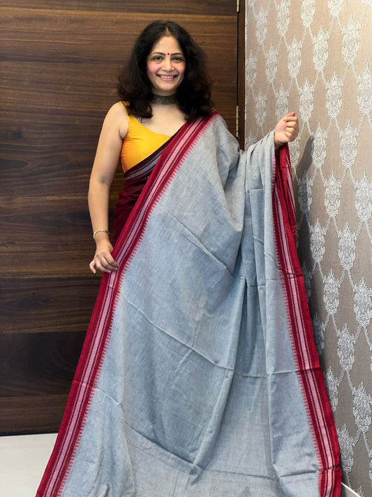 Bengal Exclusive Light Grey Color Hand Made Organic Khadi Saree