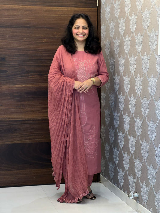 Mauve Pink Colour  Cotton-Rayon Mix Dupatta Set