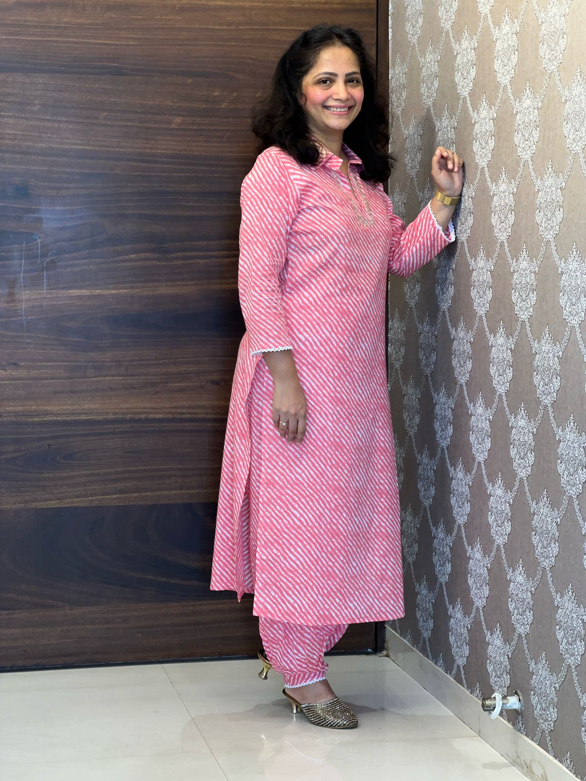Lehariya Pink Colour Pure Cotton Pathani Co-ord Set
