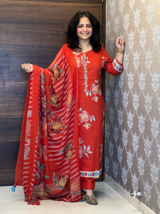 Rust Colour Pure Cotton Dupatta Set