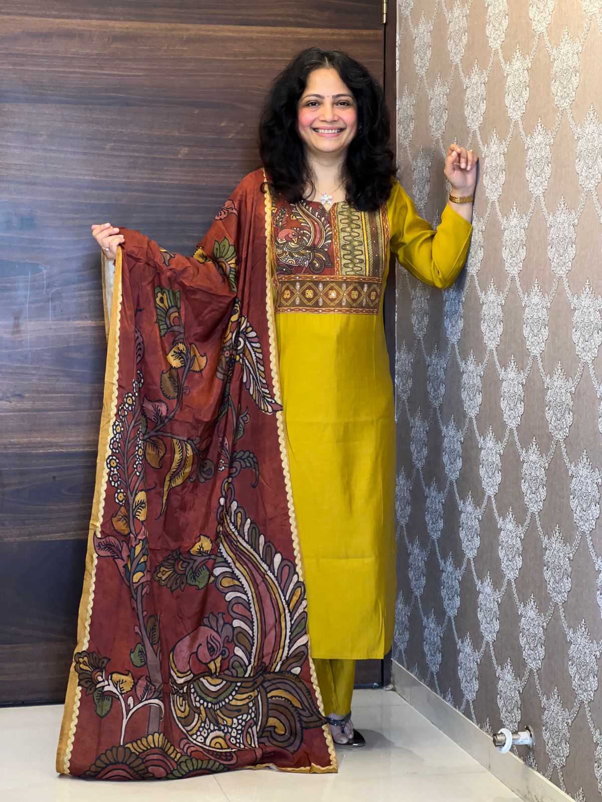 Mustard Color Modal Muslin Dupatta Set