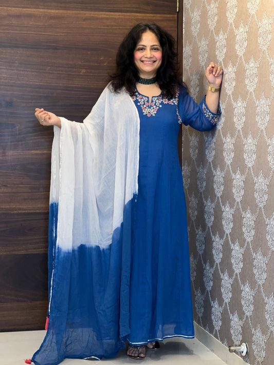 Royal Blue Colour Anarkali Dupatta Set