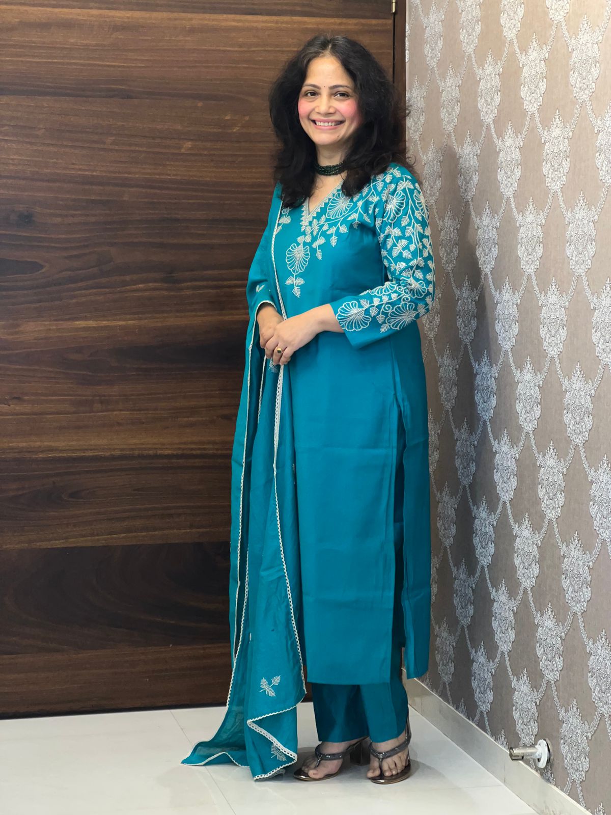 Peacock Color Roman Silk Dupatta Set