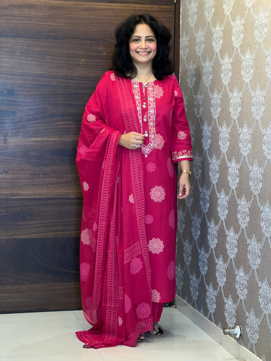 Rani Colour Pure Cotton Dupatta Set