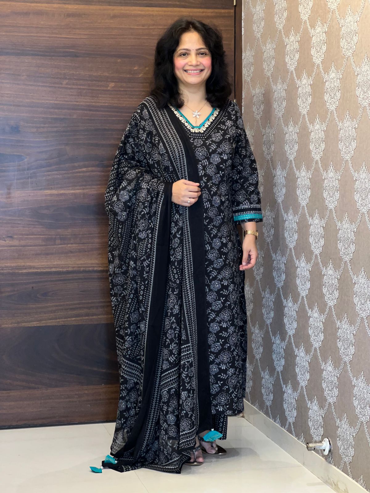 Black Colour Pure Cotton Dupatta Set