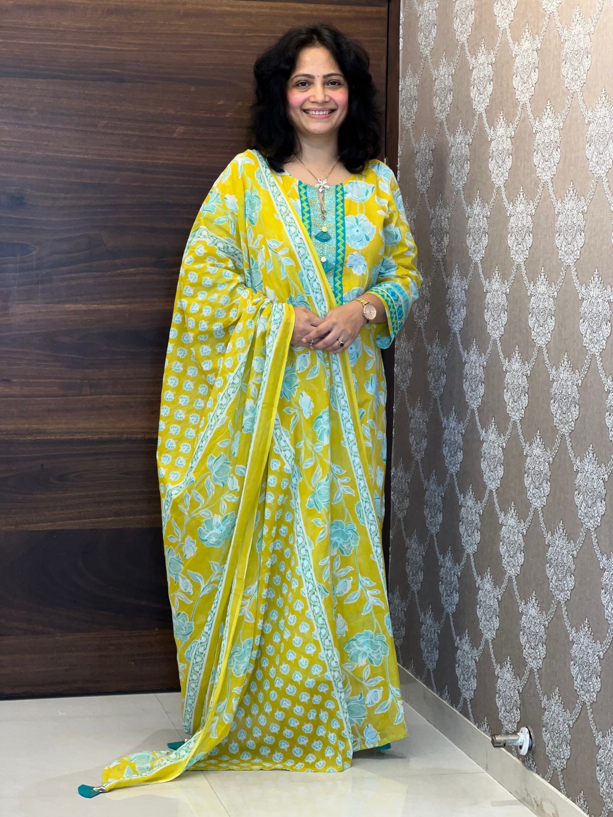 Yellow Colour Pure Cotton Dupatta Set