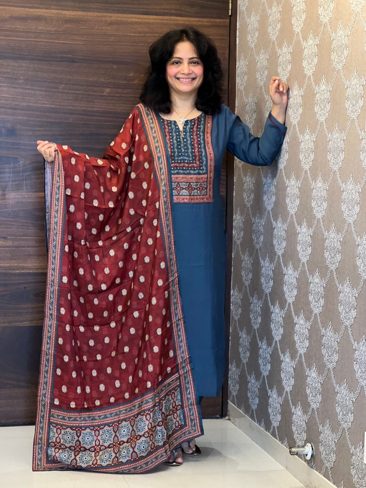 Teal Blue Color Modal Muslin Dupatta Set