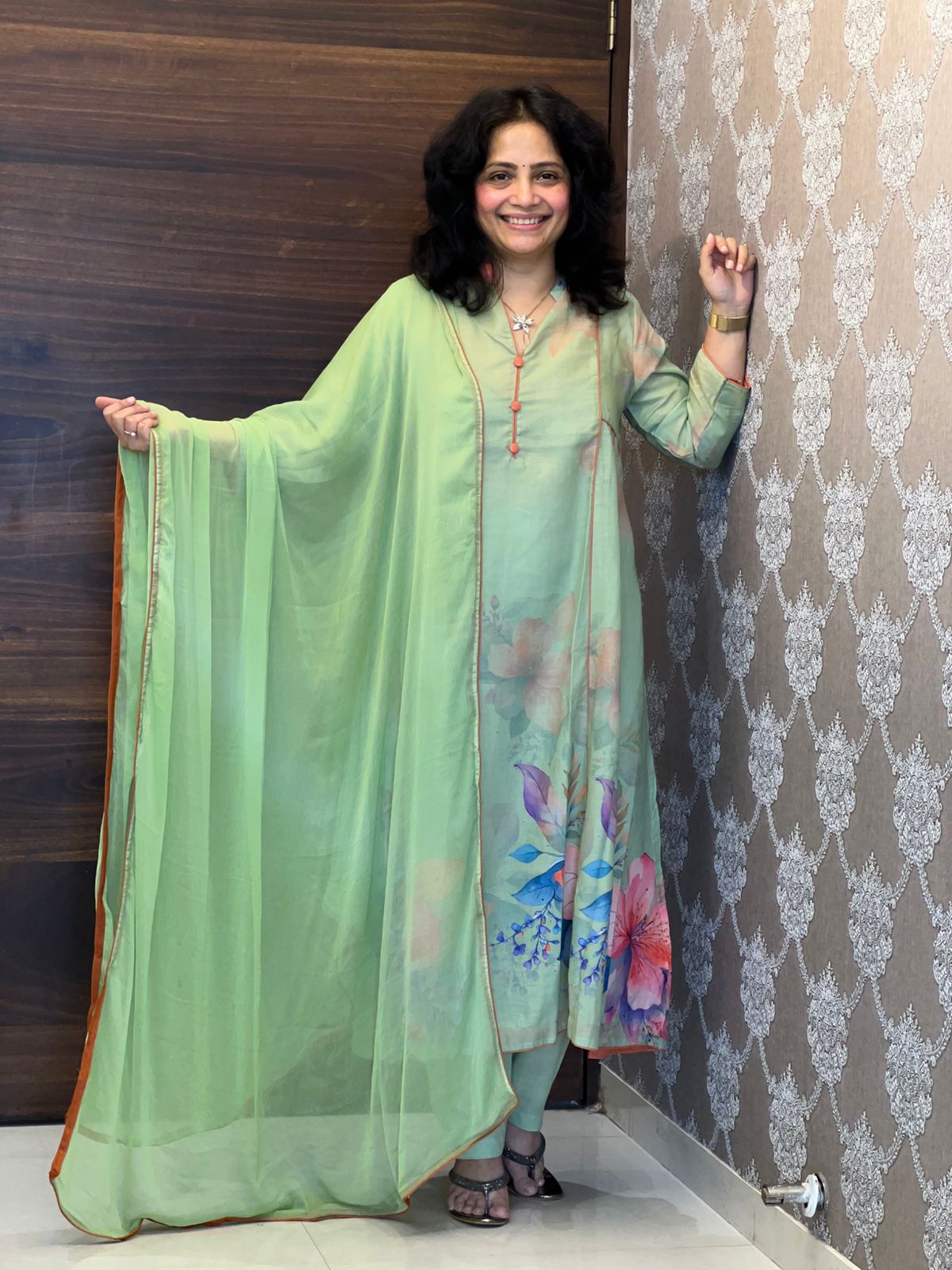 Mint Green Color Digital Printed Pure Cotton Dupatta Set