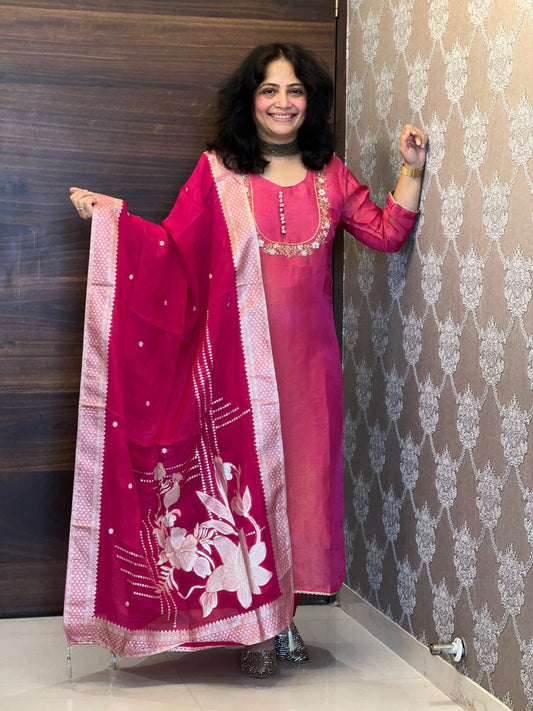 Rani Colour Shimmer Tissue Dupatta Set