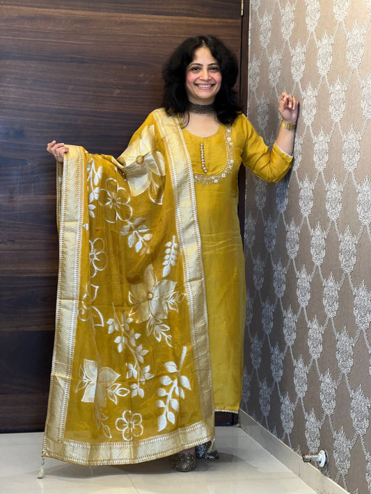 Yellow Colour Shimmer Tissue Dupatta Set