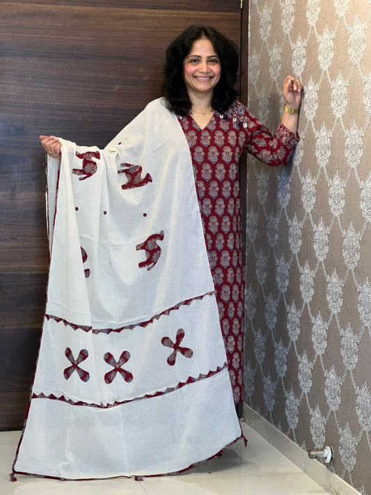 Bagru Printed Maroon Colour Pure Cotton Dupatta Set