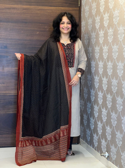 Handloom Cotton Kalamkari Patching Dupatta Set