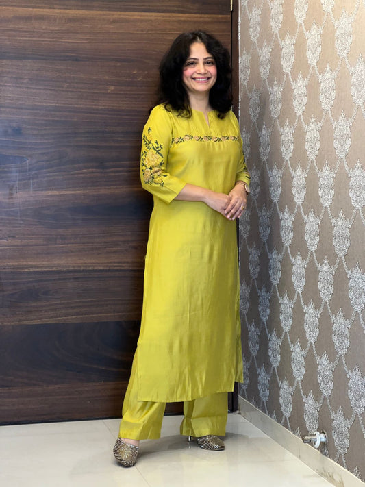 Mustard Yellow Modal Muslin Kurti-Pant Set