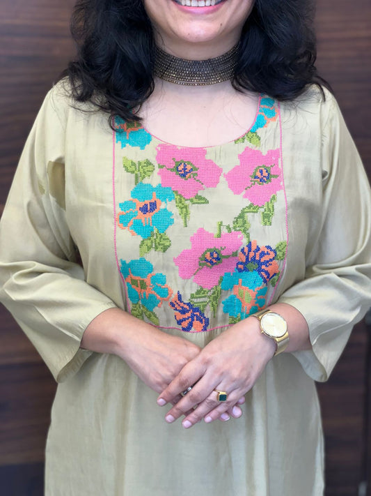 Beige Color Modal Muslin With Pink Dupatta Set