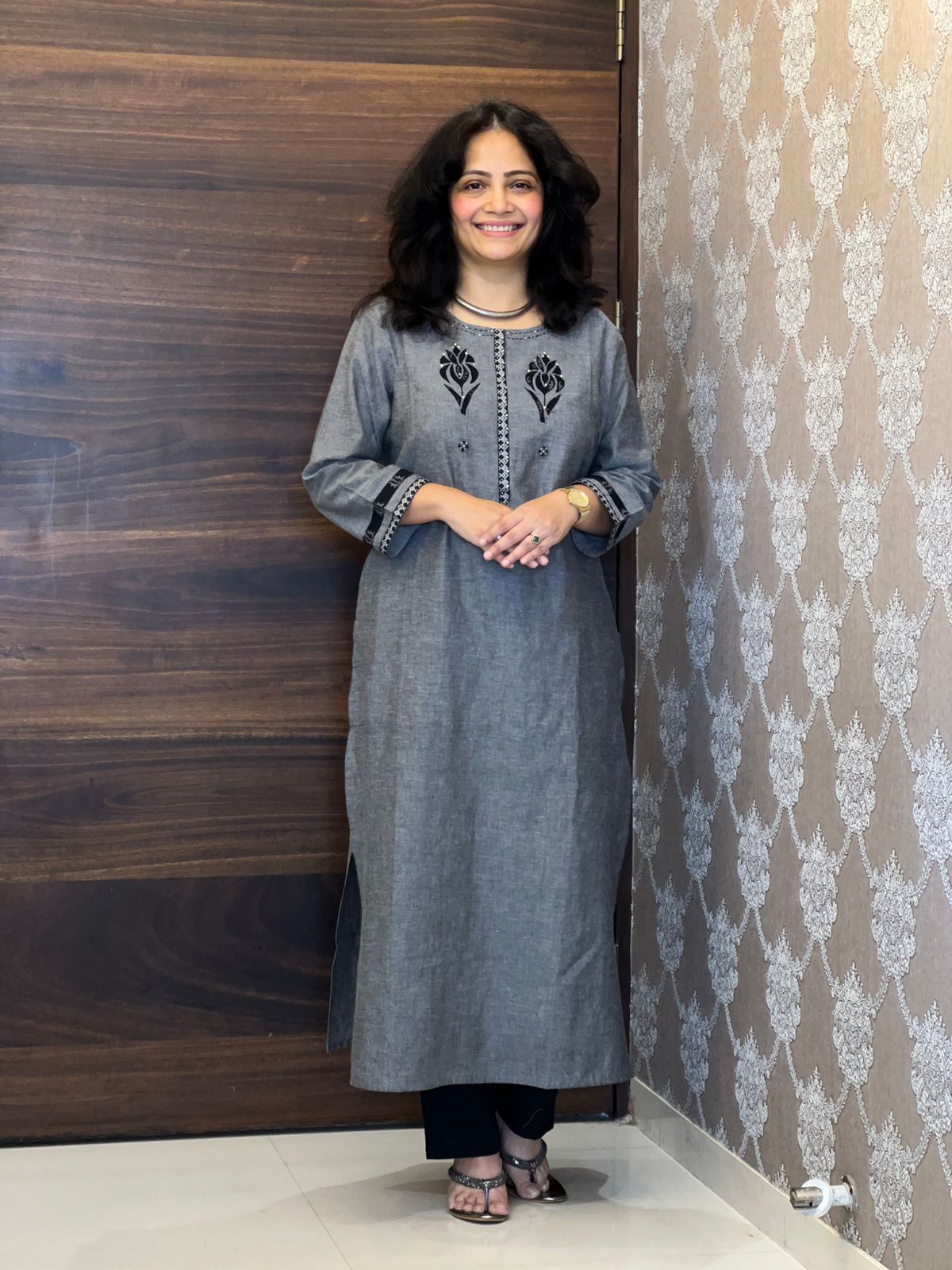 Gray-Black Color Pure Handloom Cotton Dupatta Set