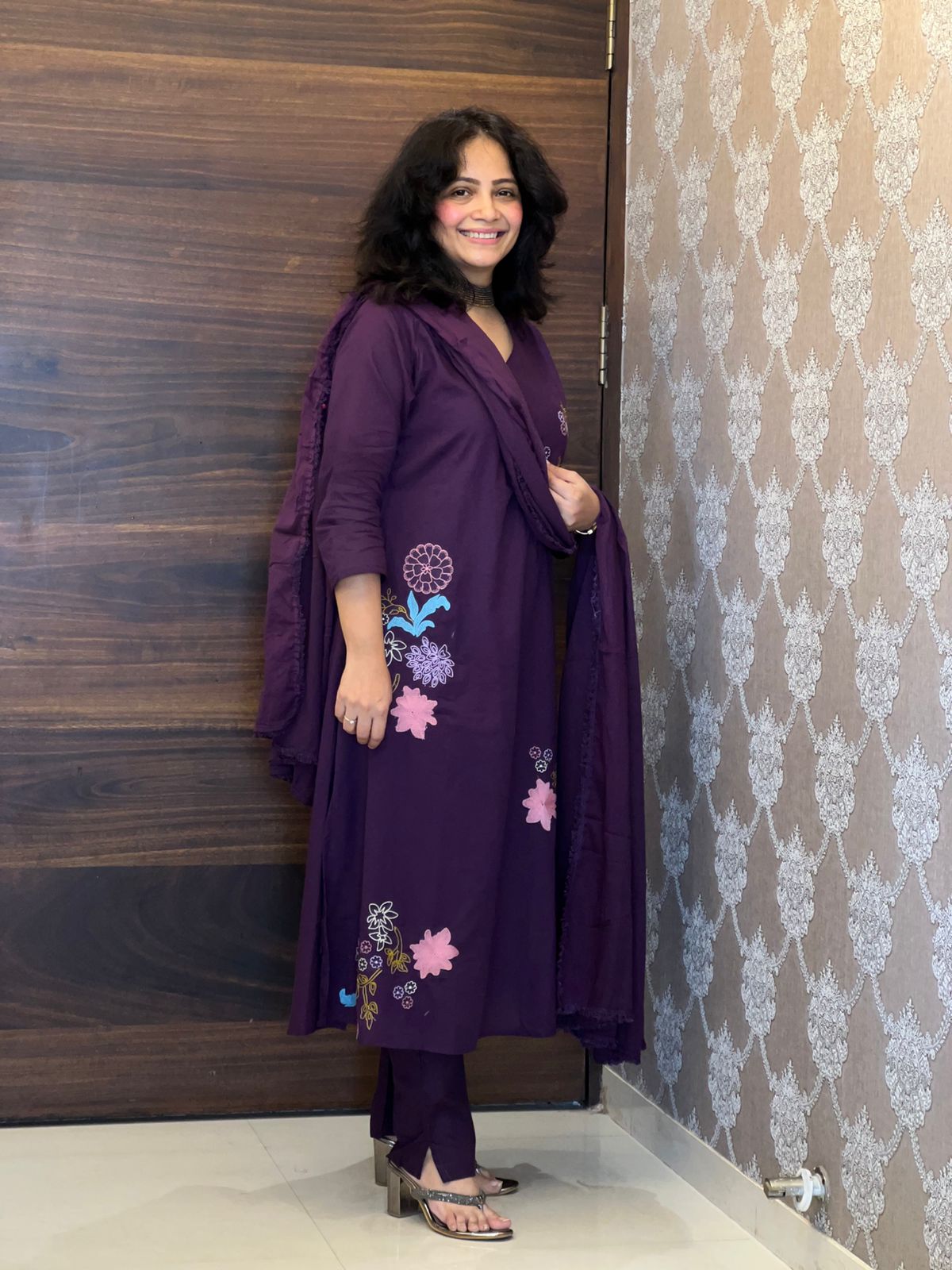 Purple Color Pure Cotton Dupatta Set