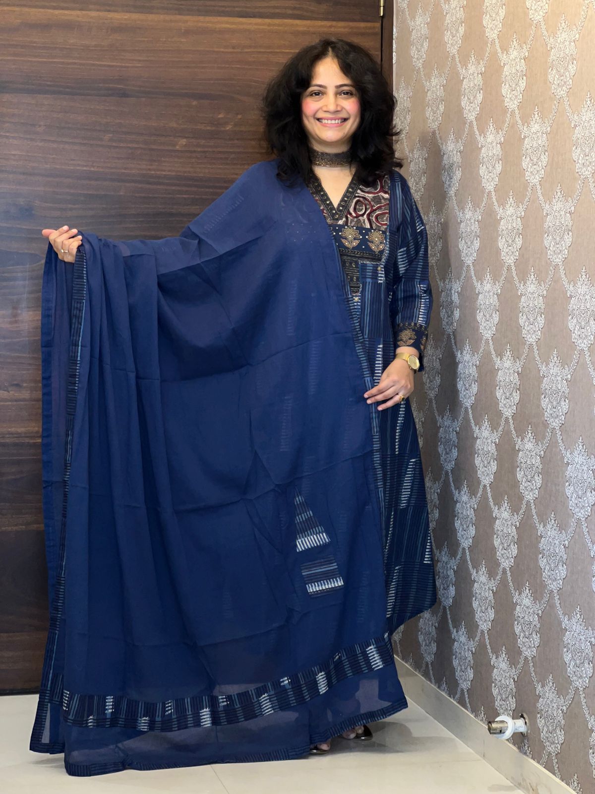 Blue Color Pure Cotton Dupatta Set