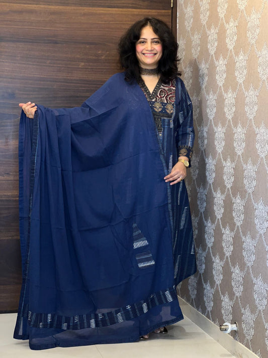 Blue Color Pure Cotton Dupatta Set