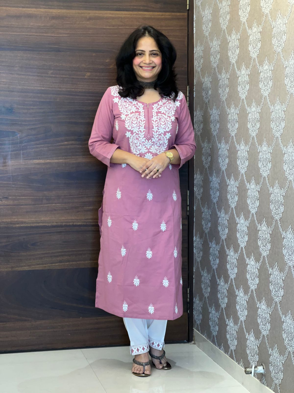 Pink Color Chikankari Pure Dupatta Set
