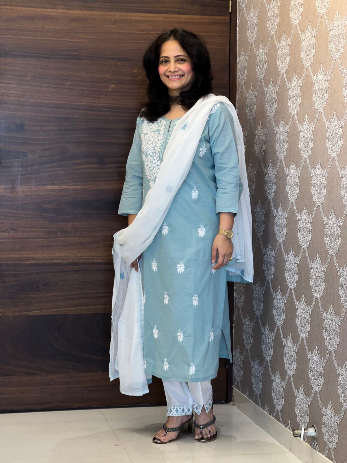 Blue Color Chikankari Pure Dupatta Set