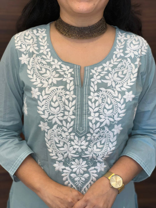 Blue Color Chikankari Pure Dupatta Set